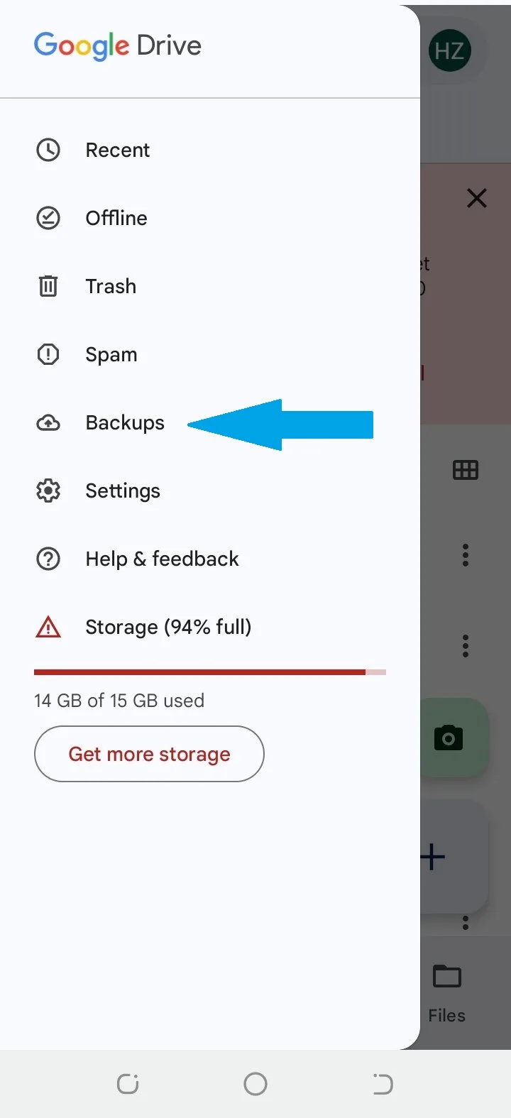 Toca las tres líneas horizontales en la esquina superior izquierda para acceder al Menú Ve a 'Copia de seguridad